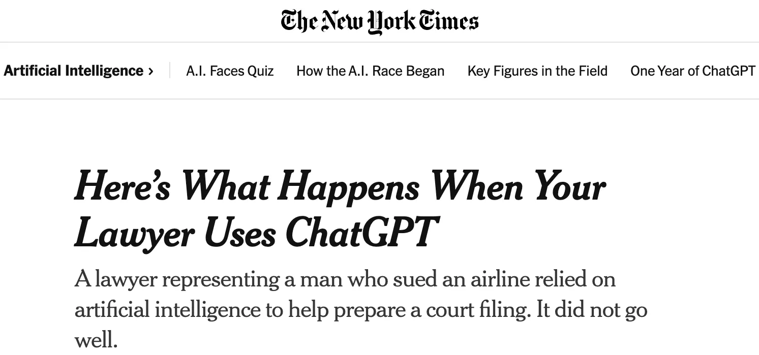 New York Times lawyer using Chat GPT
